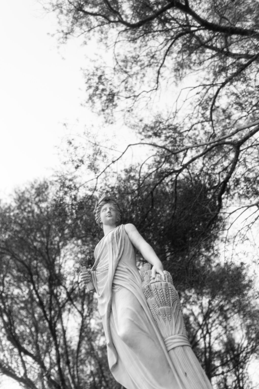 a stature captured in black and white.