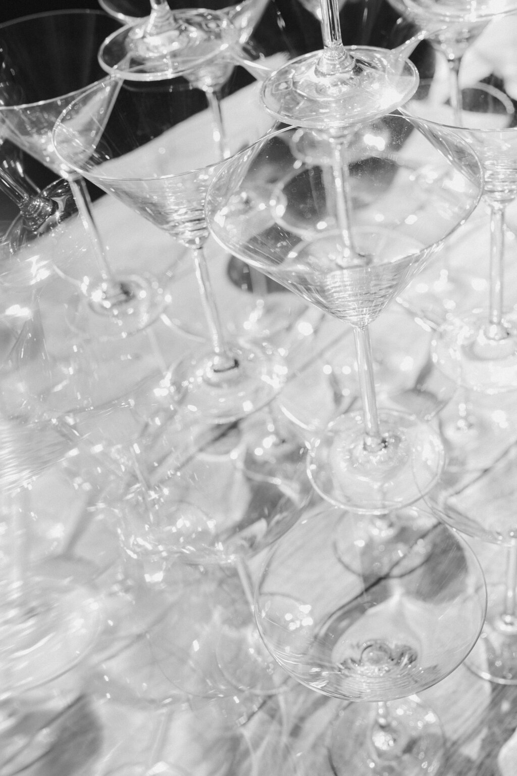 some champagne glasses formed as a tower on the weddding day.